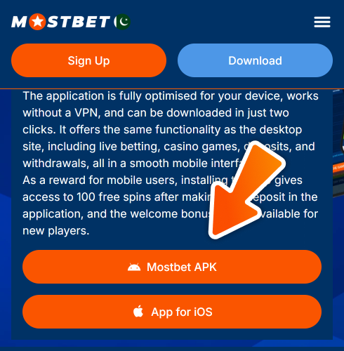 Click on the this button yo get official Mostbet android apk.