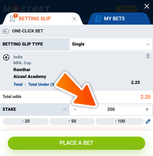 Insert your Mostbet bet amount in this field.