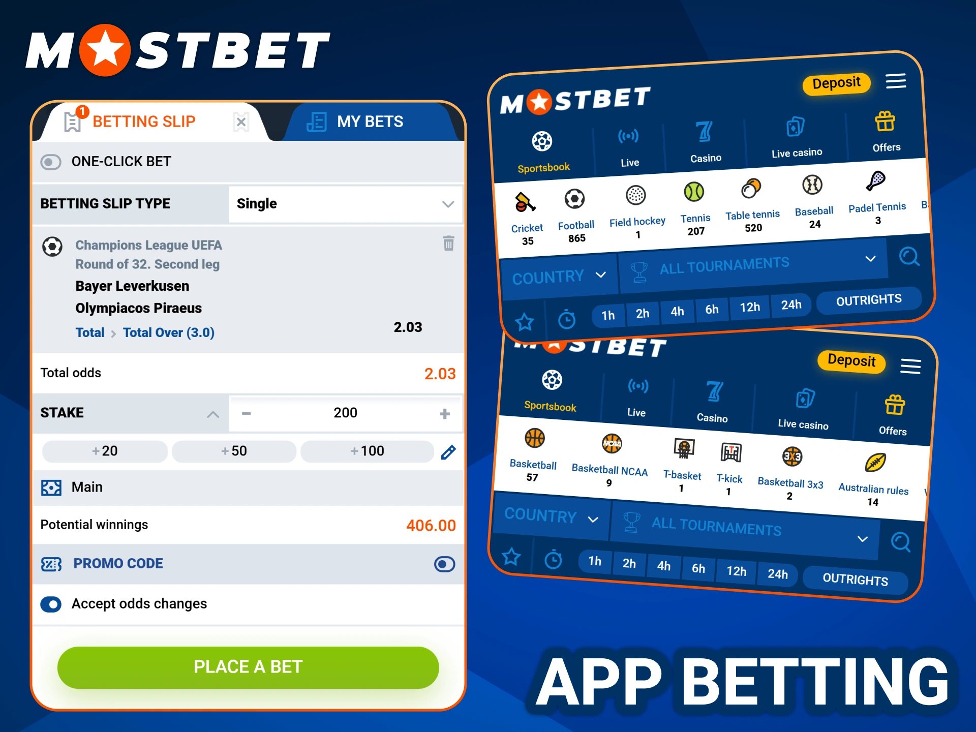 Place bets on many different sports at Mostbet sportsbook.