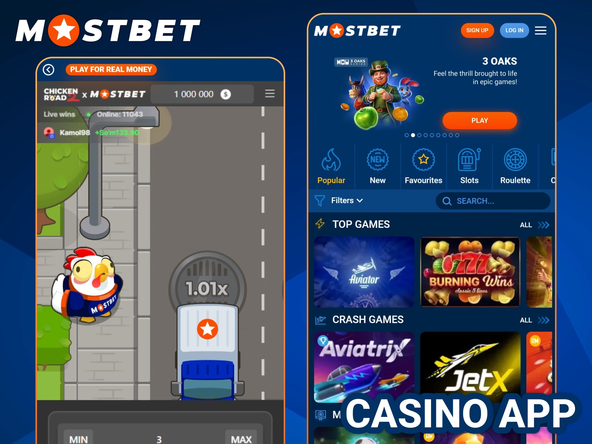 Choose your game and play directly from your phone with Mostbet app.