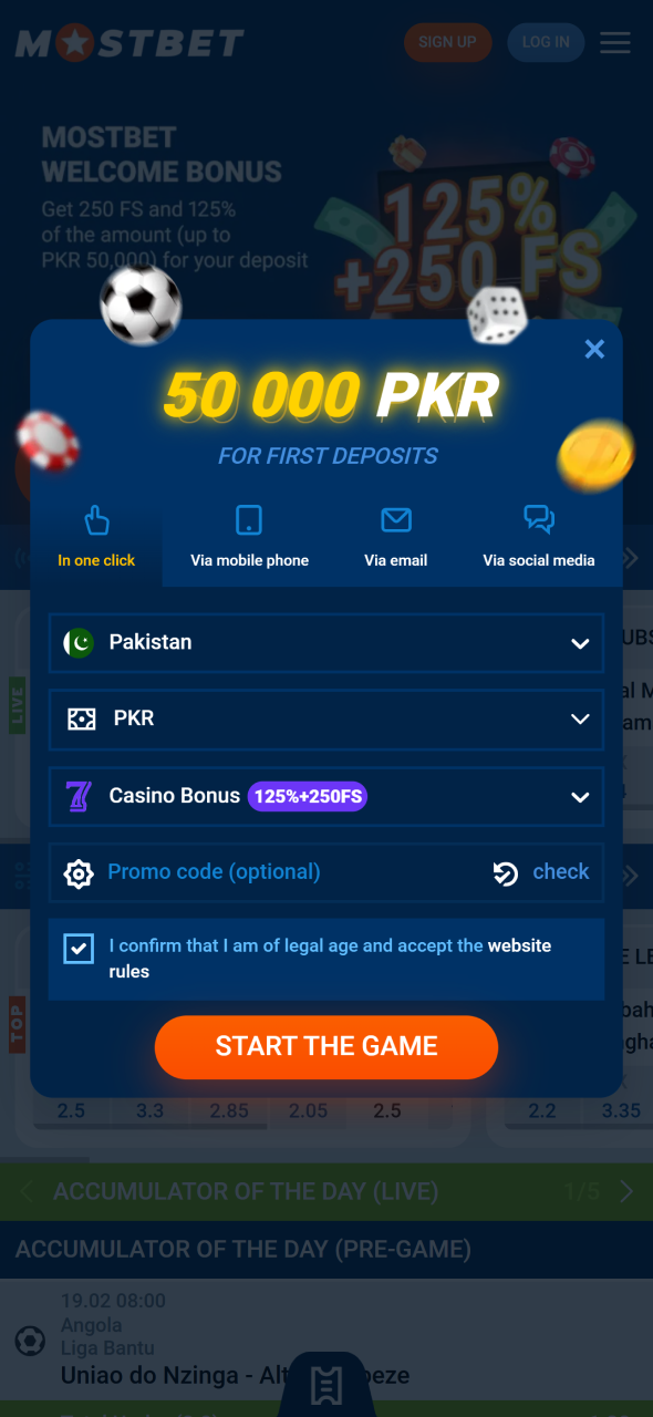 Make yourself an account with any of provided methods at Mostbet.