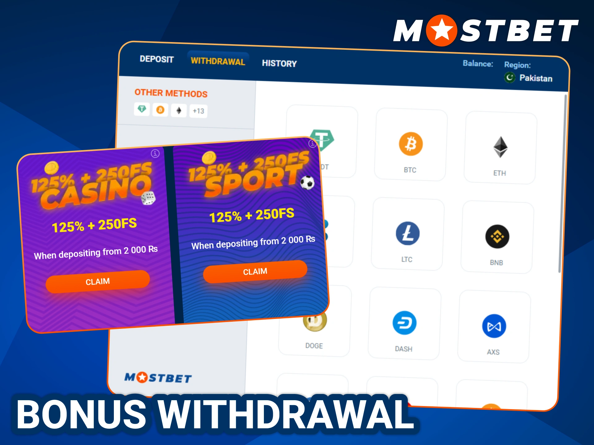 Withdraw your bonus winnings in few steps at Mostbet.