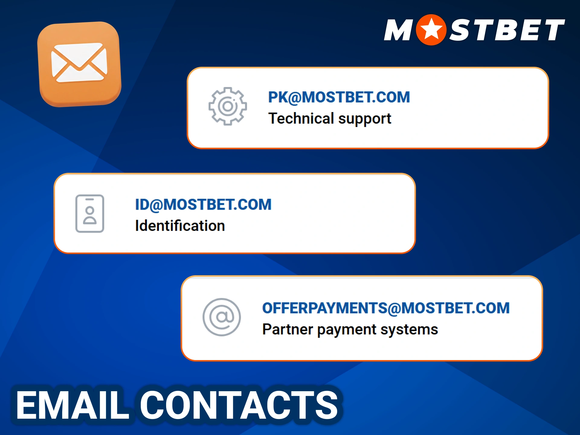 Use one of those emails for issues with Mostbet.
