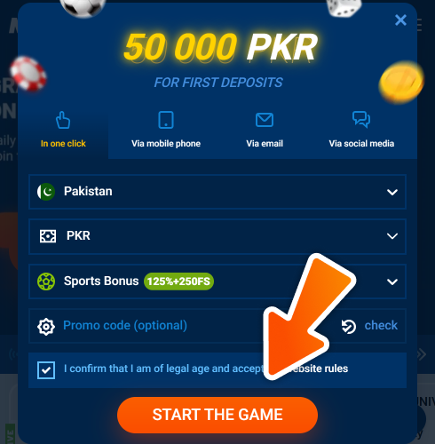 Create an account to start betting at Mostbet.