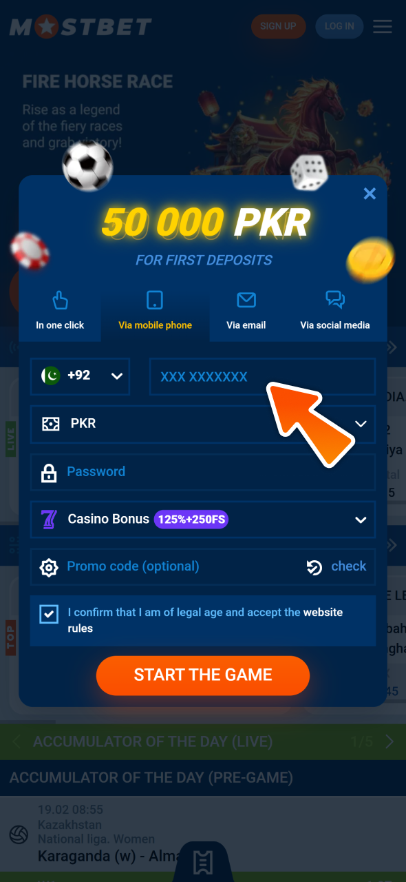Create your account to make your first deposit at Mostbet.