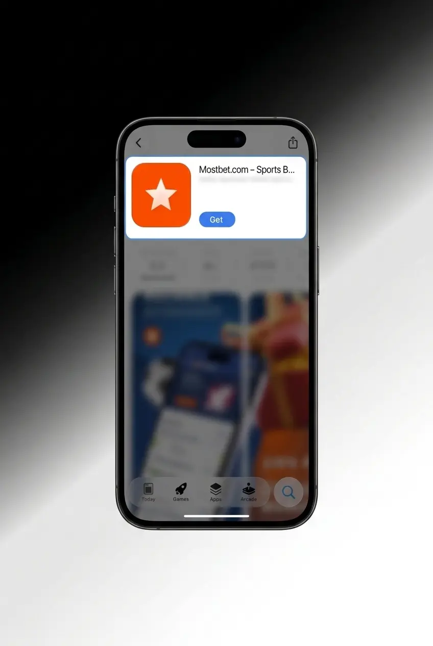 Mostbet iOS app download steps on iPhone showing Safari share menu and Add to Home Screen option