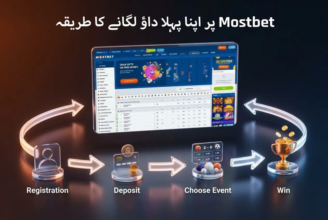 Step-by-step guide showing how to register, deposit via Easypaisa or JazzCash, and place your first bet on Mostbet.