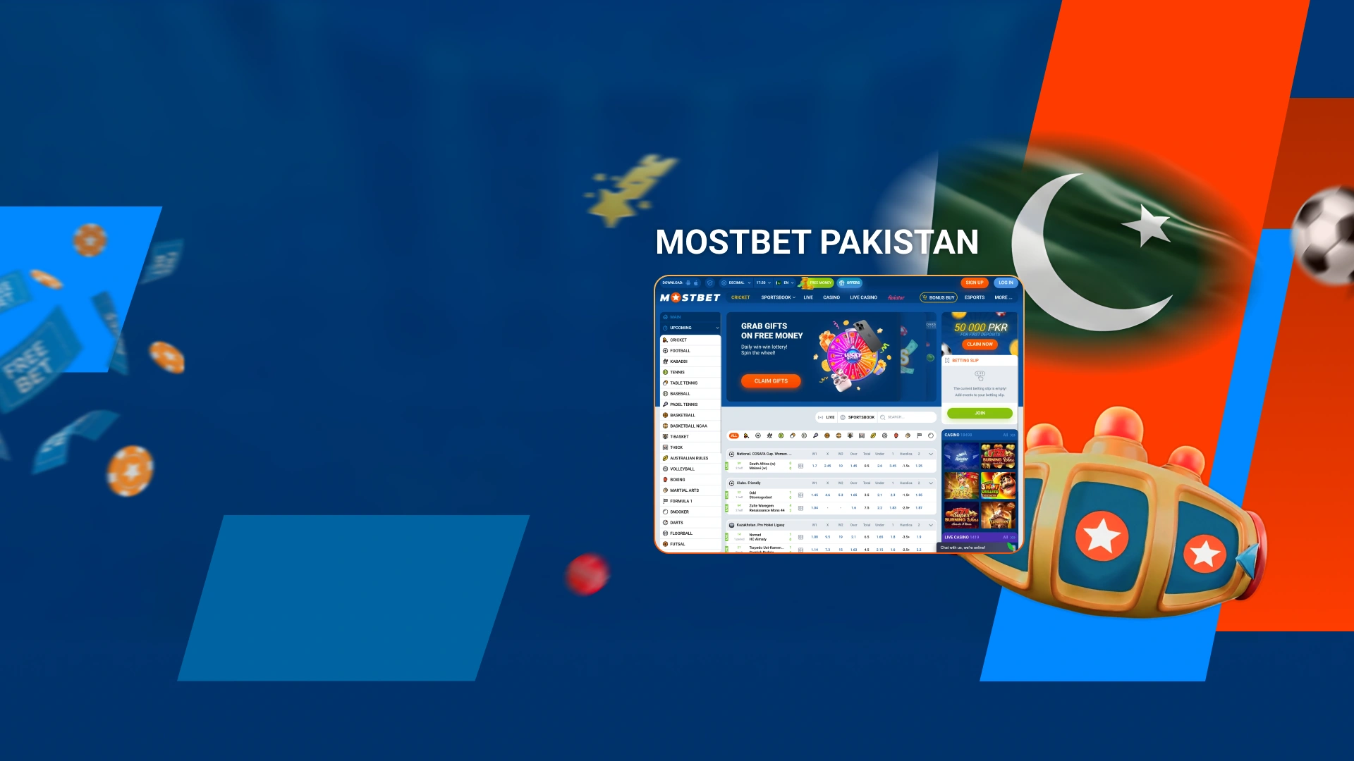 Interfaccia del sito Mostbet che mostra scommesse sportive e giochi casino