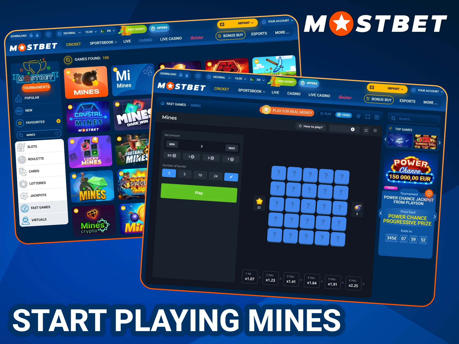 Start playing Mines game at Mostbet following those steps.