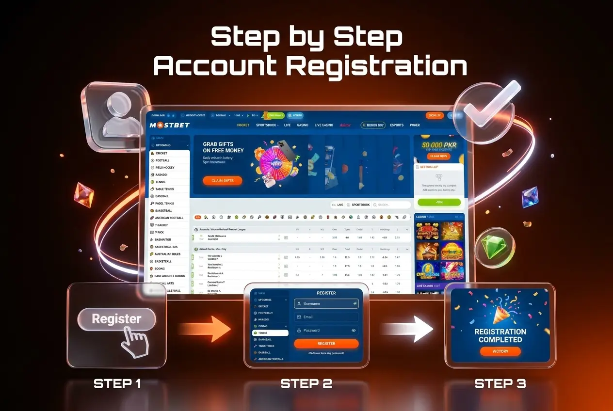 Step-by-step guide to registering an account, verifying details, choosing PKR currency, and making a first deposit.