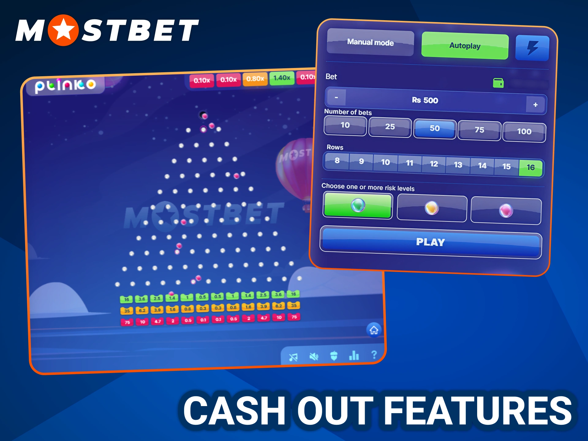 Set up your Plinko game as you like at Mostbet casino.