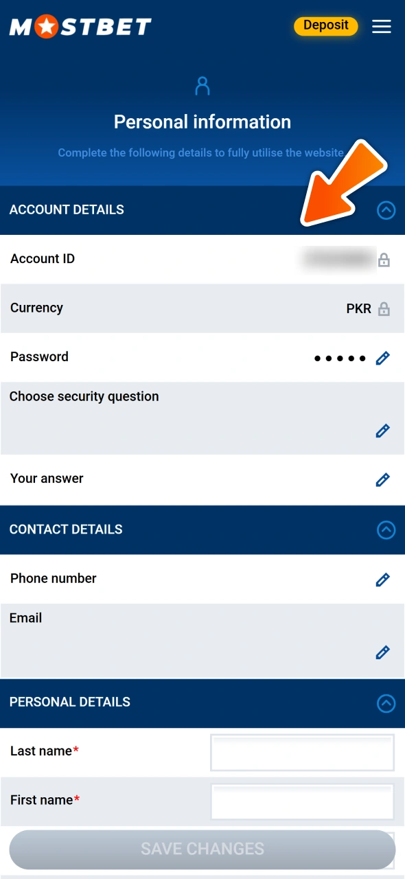 Fill in your Mostbet profile for verification purposes.