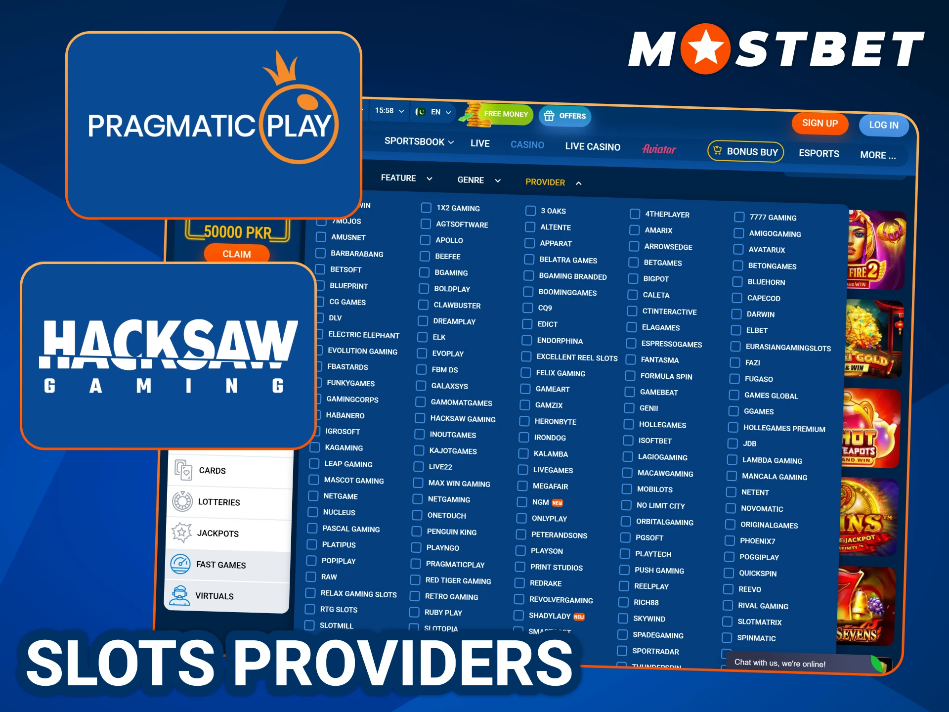 Explore wide variety of slots providers and their games at Mostbet casino.